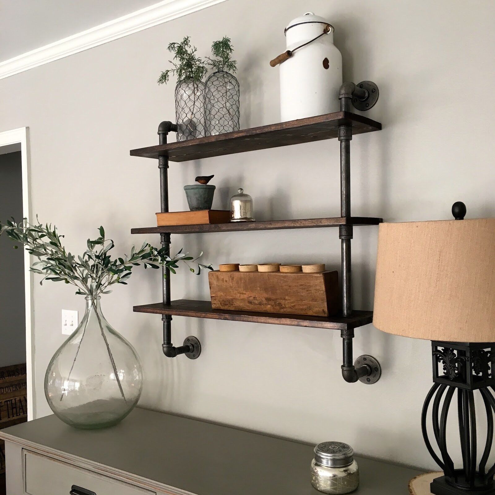 Floating Coat Wall Shelf with 5 Hooks Rack Wall Mounted Wooden