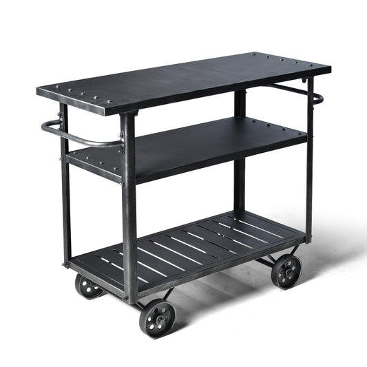 Industrial 3 Tier Mobile Bar Cart Rustic Metal Serving Cart with Wheels and Side Handles Vintage Rolling Kitchen Stand Cart-36.2" Lx15.75 Wx30.5 H 3 Tier with 2 Side Handle