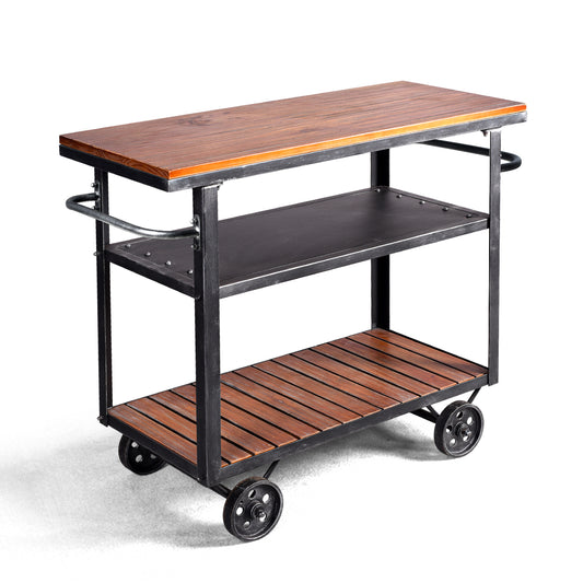 Vintage Rolling Bar Cart on Wheels Industrial Mobile Serving Cart Metal and Wood Design for Kitchen Bar Office Coffee House 36.2" Lx15.75 Wx30.5 H 3 Tier with 2 Side Handle