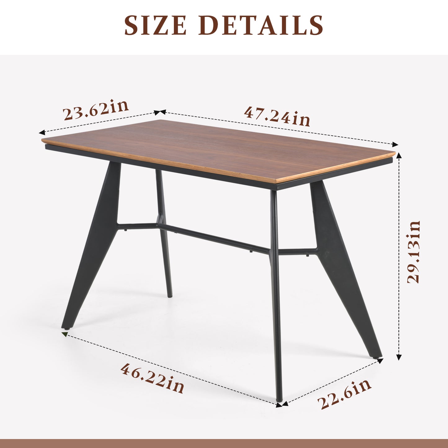 Plywood Premium Steel Patio Bistro Table, Backyard Dining Table, Indoor-Outdoor Bar Table, Garden Coffee Table, Heavy Duty Rectangular Metal Side Table, Waterproof, (47.24”L x23.62”W x29.13”H)