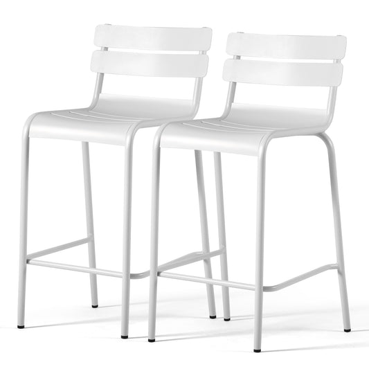 SET OF 2 ,Metal Bar Stools with Backrest ;Patio Chairs Modern Cafe Chair for Outdoor Indoor Kitchen Dining Stool 23.6inch Seat Height (WHITE)