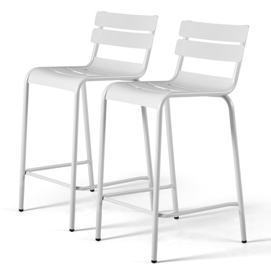 SET OF 2 ,Metal Bar Stools with Backrest &nbsp;Patio Chairs Modern Cafe Chair for Outdoor Indoor Kitchen Dining Stool 26inch Seat Height (WHITE)