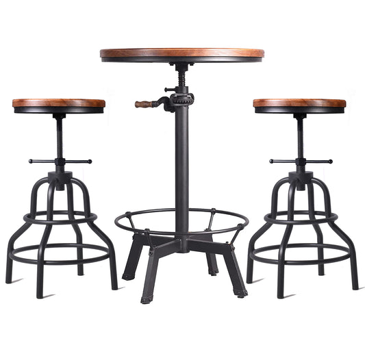 Bar Table (33.47-39.37 Inch Tall) and Bar Stool (20.47-26.77 Inch) Sets Bundle Industrial Swivel Adjustable