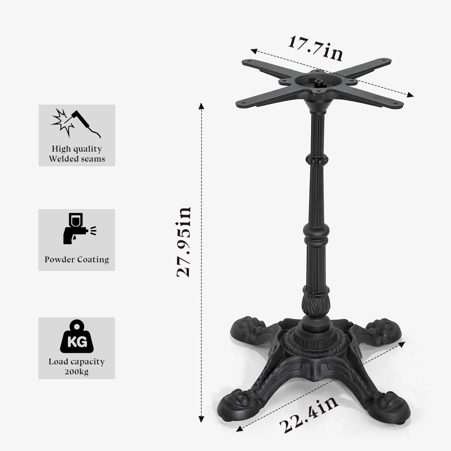 H27.95 Cast Iron Table Base with 4 tiger claw feet, Table Leg Black