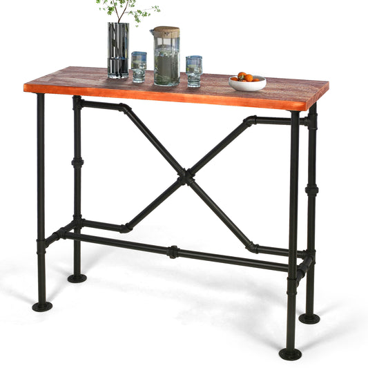 Bar Table, 47.24"L×41.33"H Bar Height Pub Table High Top Rectangular Sofa Console Table Kitchen Dining Coffee Table, for Narrow Space, Living Room, Indoor, Industrial Black Metal, Rustic Brown Wood