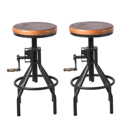 Set of 2 ,Industrial Bar Stool-Height Adjustable Wood and Metal Bar Stool,Farmhouse Stool,Extra Tall Pub Height,21.65"-25.59"