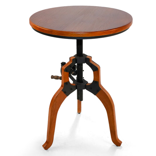 American Antique Industrial DIY Crank Table Wooden Three-Legged Table Bar Table Accent End Table