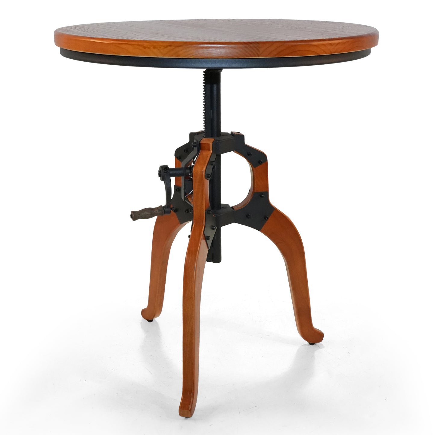 American Antique Industrial DIY Crank Table Wooden Three-Legged Table Bar Table Accent End Table