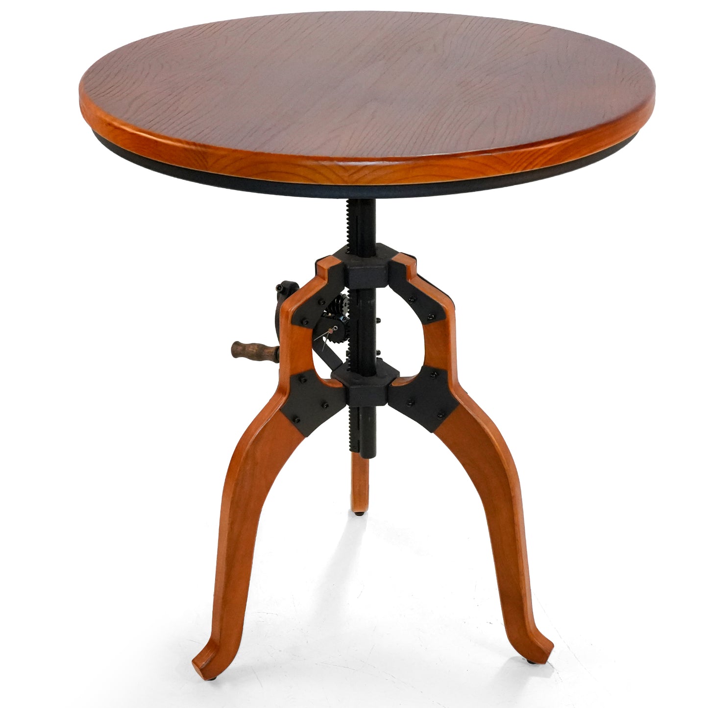 American Antique Industrial DIY Crank Table Wooden Three-Legged Table Bar Table Accent End Table