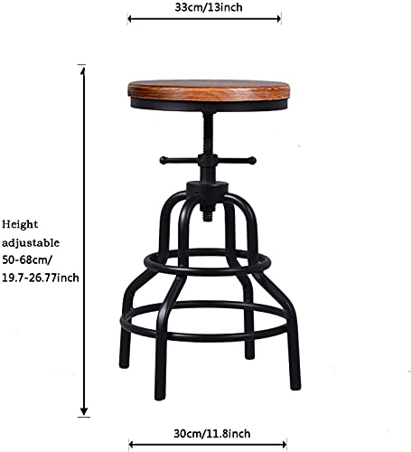 American Antique Industrial Design Metal Adjustable Height Bar Stool Chair Kitchen Dining Breakfast Chair Natural Pinewood Industrial Style (Black 2pcs)