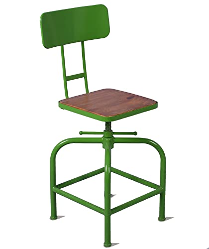 Home Kitchen Stool, Industrial Counter Stool,Square Wooden Seat Height Adjustable Swivel Bar Stools Indoor House Design with Backrest Green