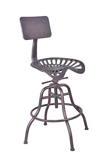 Cast Iron Tractor Seat Bar Stool with Backrest-Adjustable Swivel