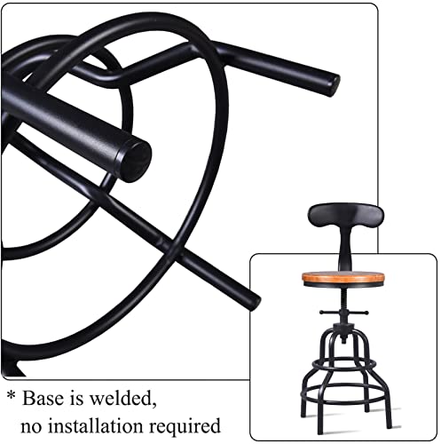 Adjustable Swivel Kitchen Counter Stool with Backs-20.47"-25.59" Tall Rustic Farmhouse Industrial Bar Stools Set of 2 Breakfast Dining Cafe Stool,Welded Legs Black Metal Wooden Seat