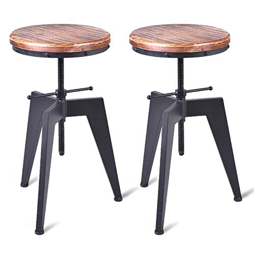 Set of 2 Industrial Retro Bar Stool Kitchen Island Bar Stool Counter Height Adjustable Bar Stool Swivel Dining Chair Rustic Metal Bar Stool 18-24inch