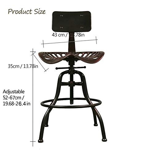 Cast Iron Tractor Seat Bar Stool with Backrest-Adjustable Swivel