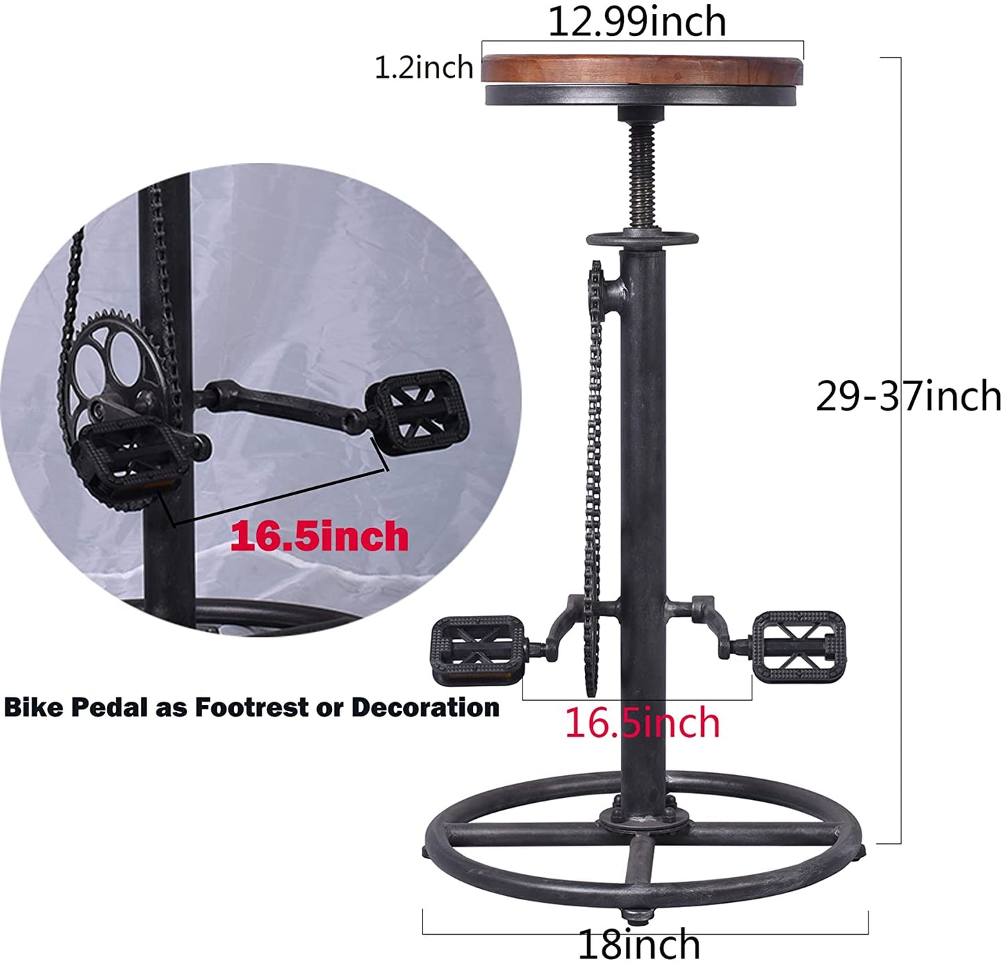 Set of 2 Industrial Bar Stool-Swivel Vintage Coffee Kitchen Dining Island Chair-Bike Pedal Footrest-Extra Tall Pub Height Adjustable 29-37"