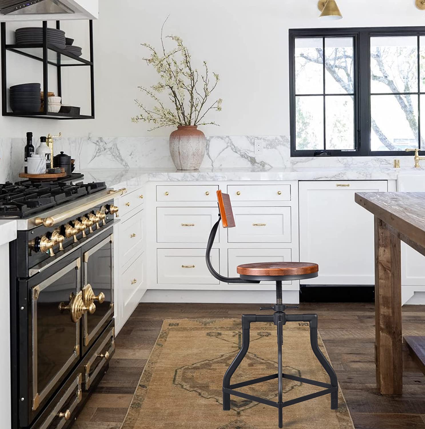 Bar Stools with Backs Set of 2 Adjustable Swivel Farmhouse Kitchen