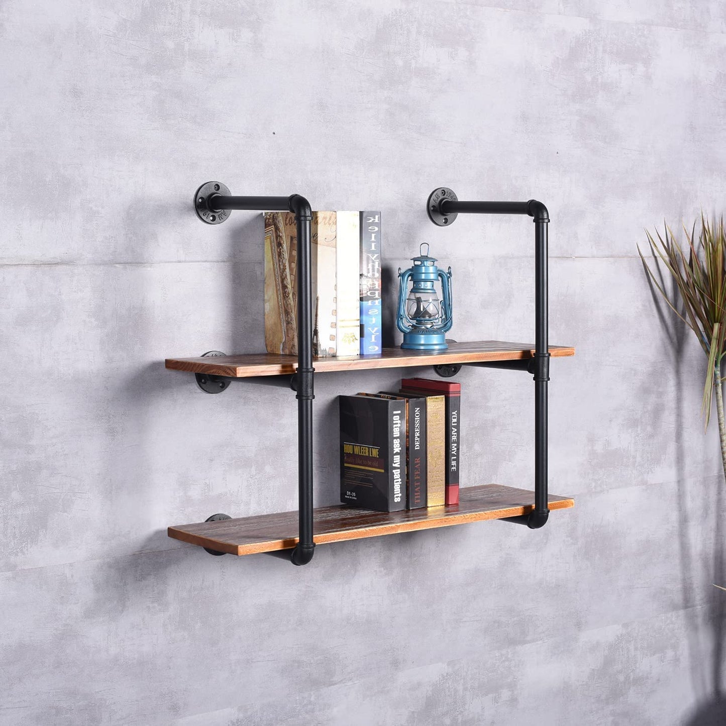 DIY Industrial Black Pipe Bookshelf Wall Ceiling Mounted Open Bookshelf Parts Bracket Kit DIY Project