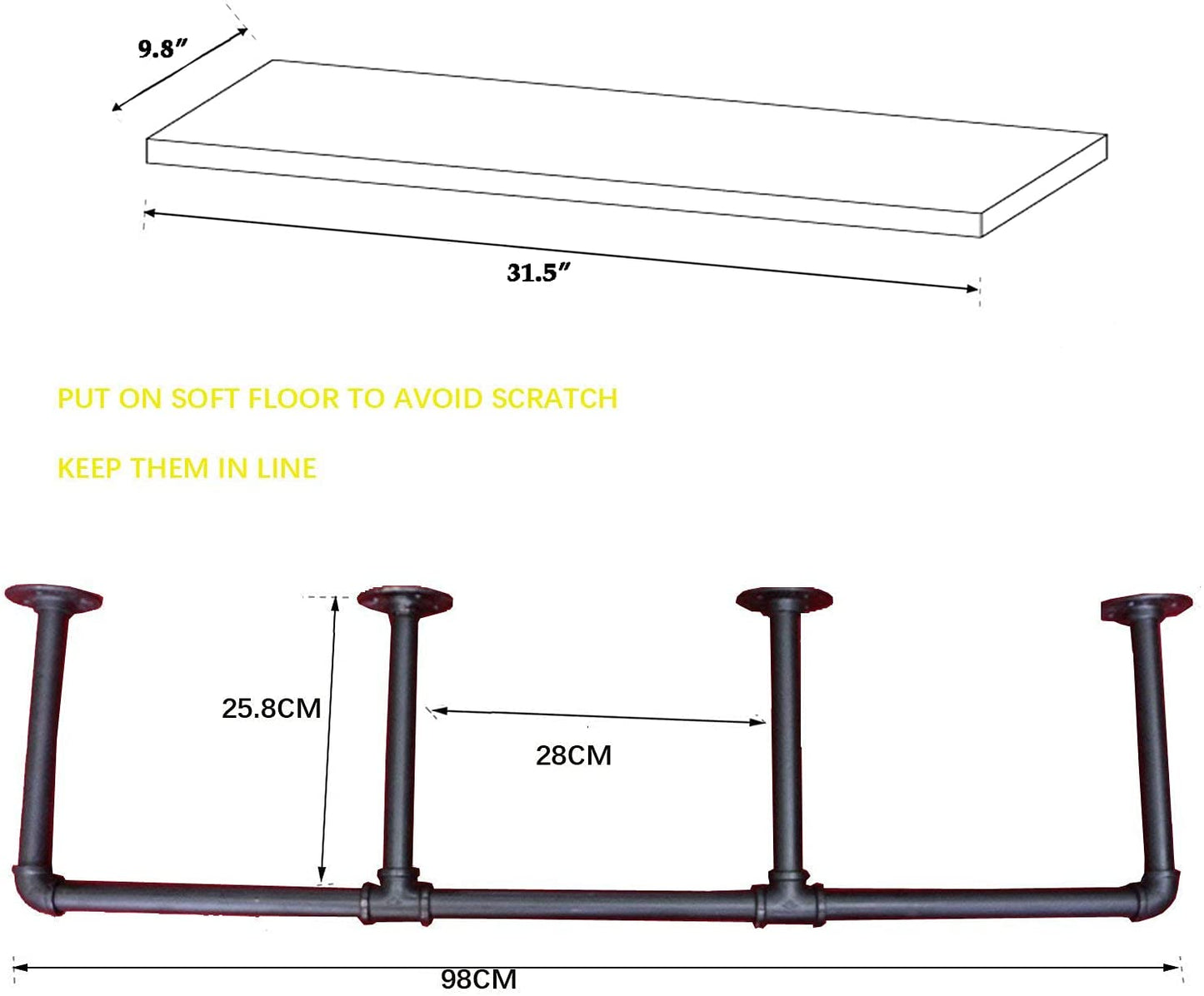 DIY Industrial Black Pipe Bookshelf Wall Ceiling Mounted Open Bookshelf Parts Bracket Kit DIY Project