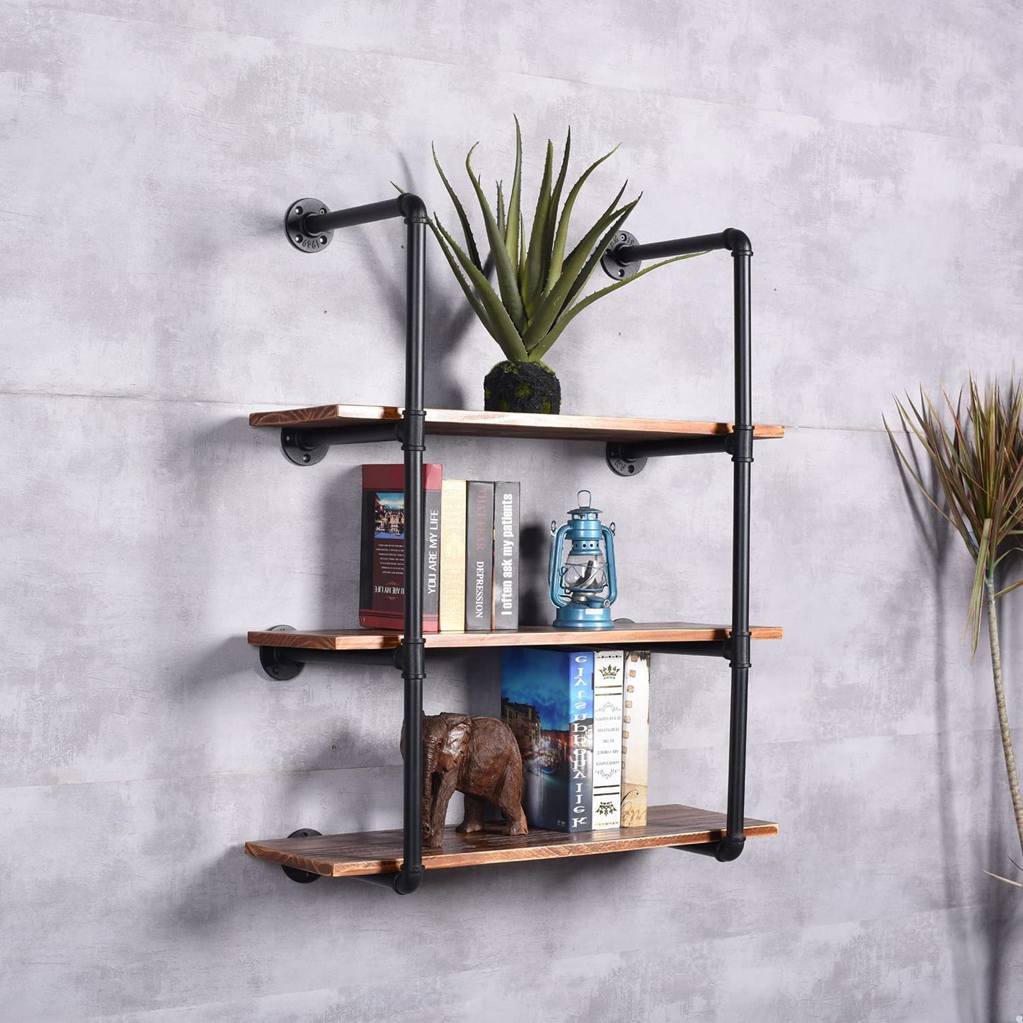 DIY Industrial Black Pipe Bookshelf Wall Ceiling Mounted Open Bookshelf Parts Bracket Kit DIY Project