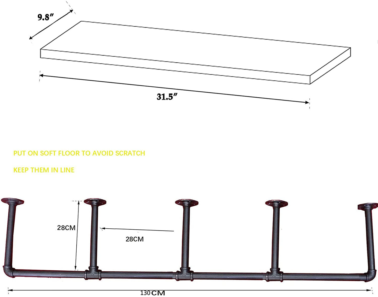 DIY Industrial Black Pipe Bookshelf Wall Ceiling Mounted Open Bookshelf Parts Bracket Kit DIY Project