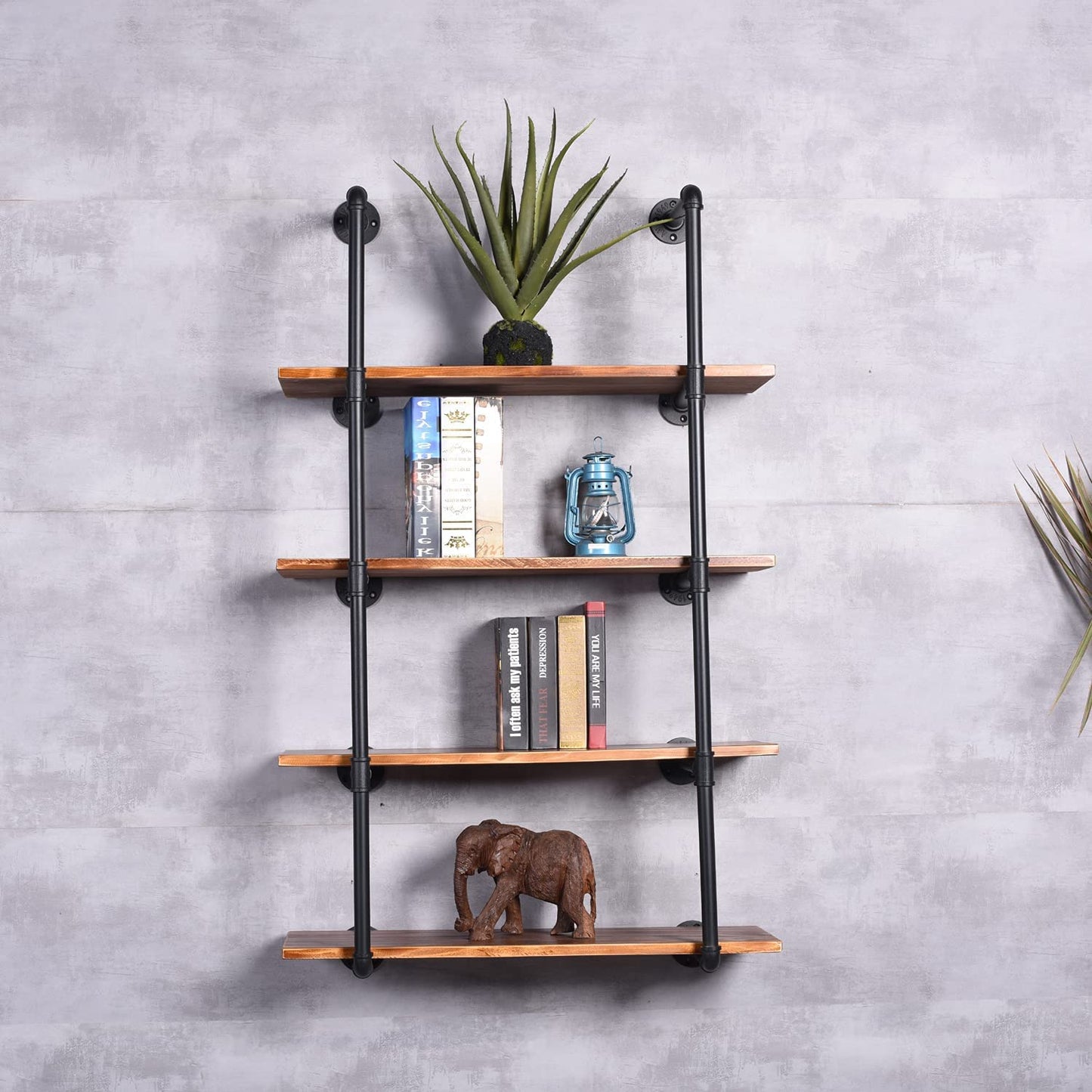 DIY Industrial Black Pipe Bookshelf Wall Ceiling Mounted Open Bookshelf Parts Bracket Kit DIY Project