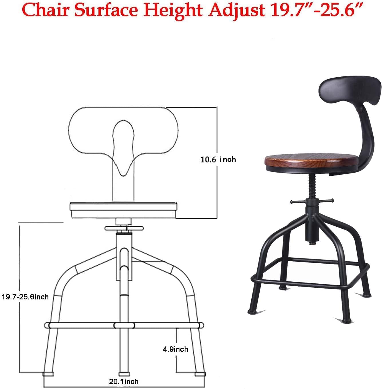 American Antique Industrial Design Black Metal Bar Stool Adjustable Swivel Counter Stools Indoor House Design Set of 2