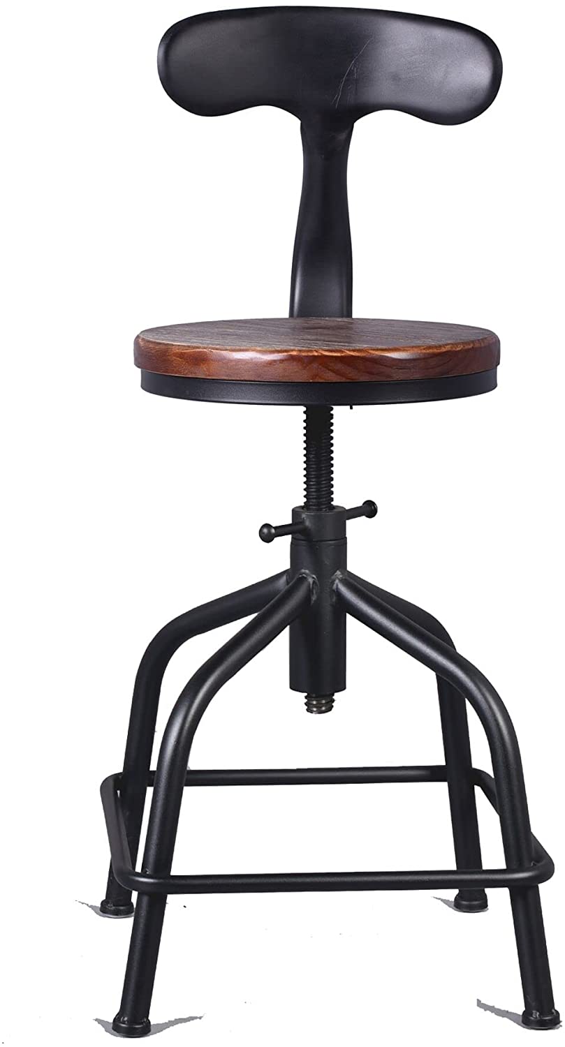 American Antique Industrial Design Black Metal Bar Stool Adjustable Swivel Counter Stools Indoor House Design Set of 2